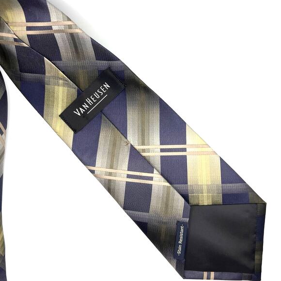 Van Heusen- Men's Tie- Silk Repp Cross Tie - Stain Resistant - Blue & Gray 57" - Picture 3 of 5
